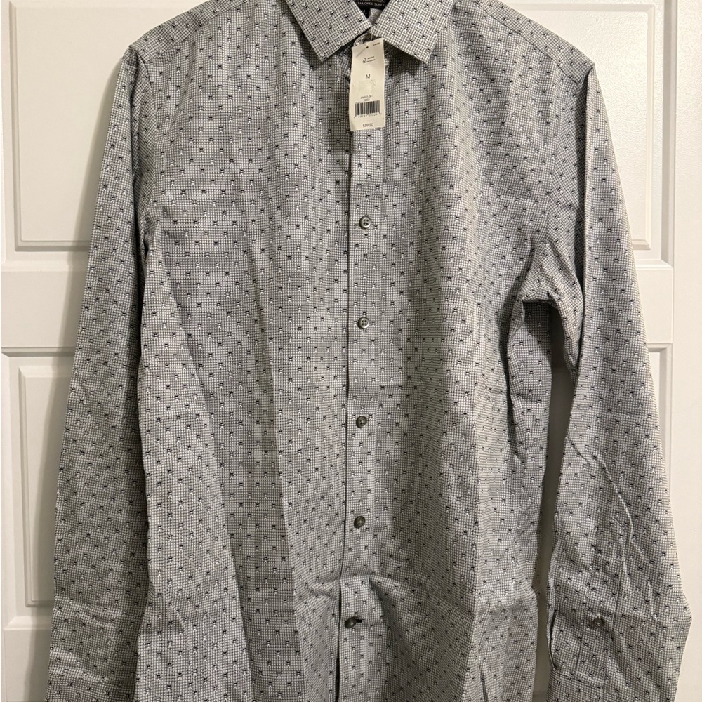 Men's White and Black Patterned Shirt